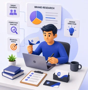 Business card design planning and brand research