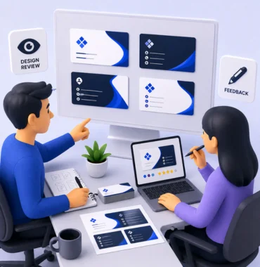 Business card design revisions and presentation